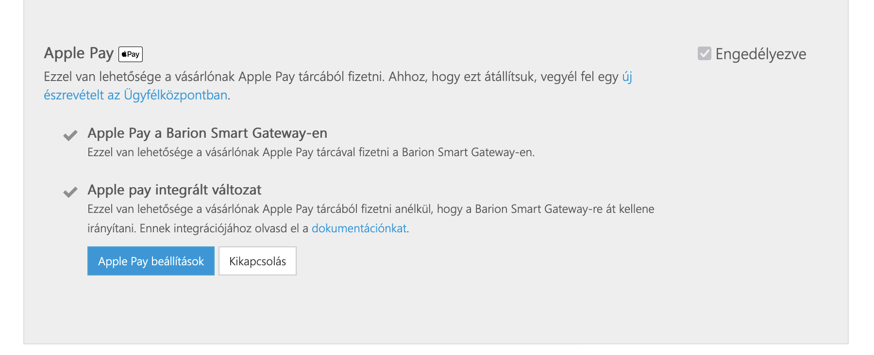 Apple Pay payment method settings